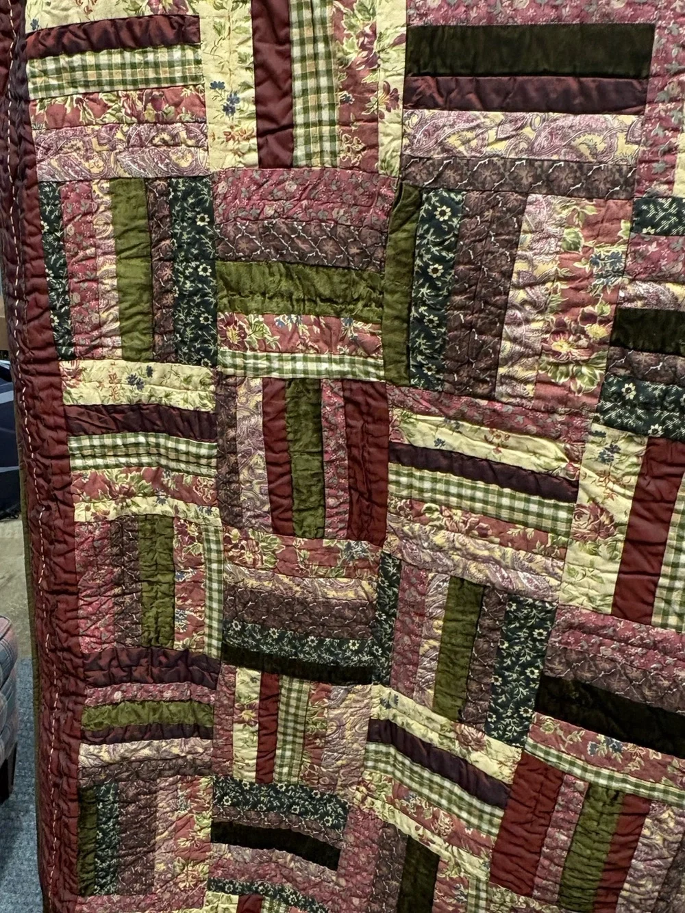 Vintage The Company Store Patchwork Cabin Quilt Velvet and Cotton